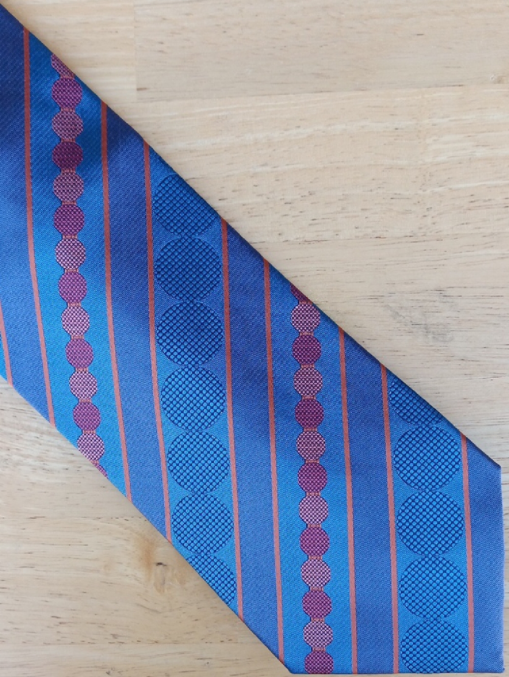 Daniel de Fasson Blue Men's Tie with Red & Pink Dots & Purple and Orange Stripes